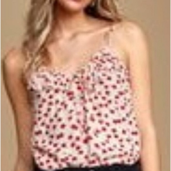 Billabong size large top. Adjustable straps ruffle tie cami red cream black - Picture 6 of 6